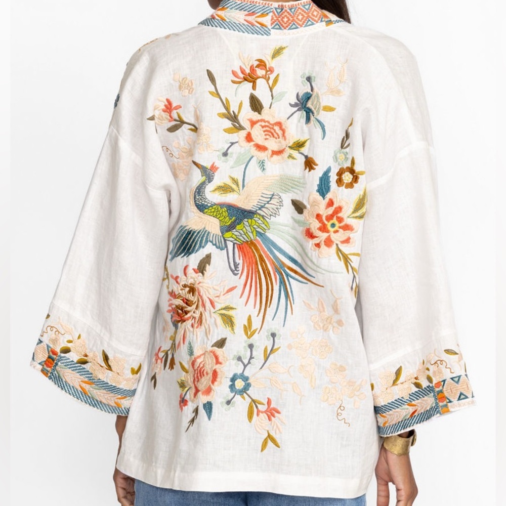 Johnny Was heavily embroidered CERETTI LINEN KIMONO/JACKET RARE